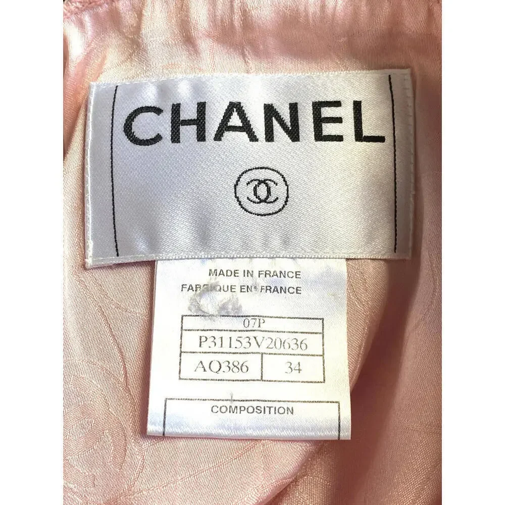 2007 CHANEL FR-34 Vintage 07P TWEED Pink Black Jacket Trim CC logo Buttons US-2 - Picture 12 of 15